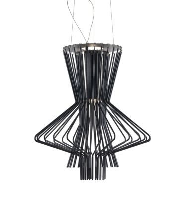 Schwarze Allegretto Ritmico Pendelleuchte von Foscarini, moderne Designerlampe aus Metallstäben für Wohnzimmer und Esszimmer.